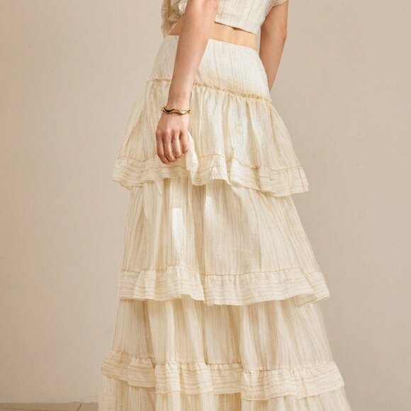 Apricot Casual Women's Long Ruffled Hem Elegant Multi-Layer Skirt - Picture 2 of 4